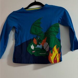 Mini Boden Bright Blue Long-Sleeve Tee with Dragon Appliqué